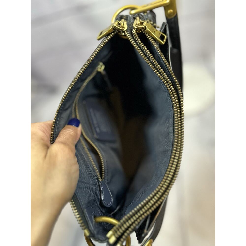 Coach Dreamer Shoulder Bag Black Blue Metallic Whipstitch Rivets Leather Purse - Picture 5 of 11